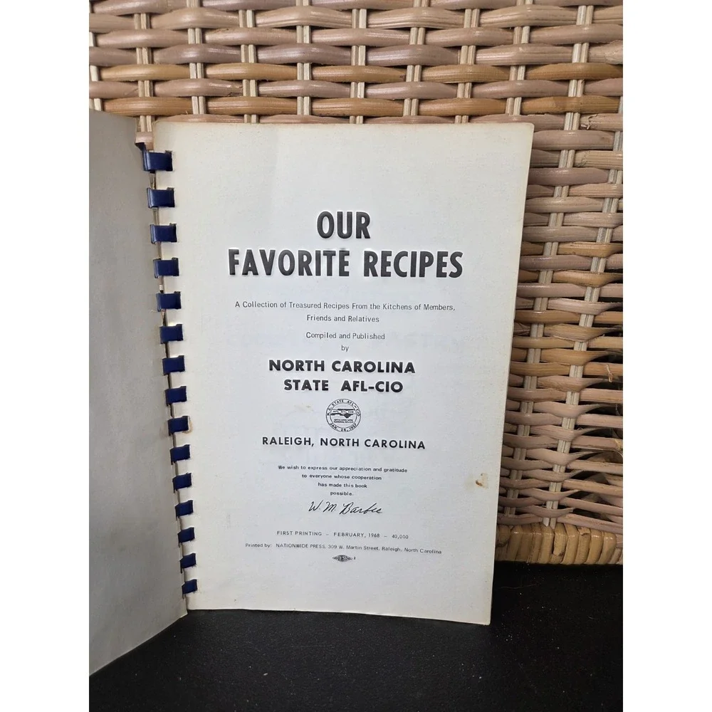 Our Favorite Recipes AFL-CIO Cookbook Raleigh NC 1st Printing Spiral Bound‎ 1968